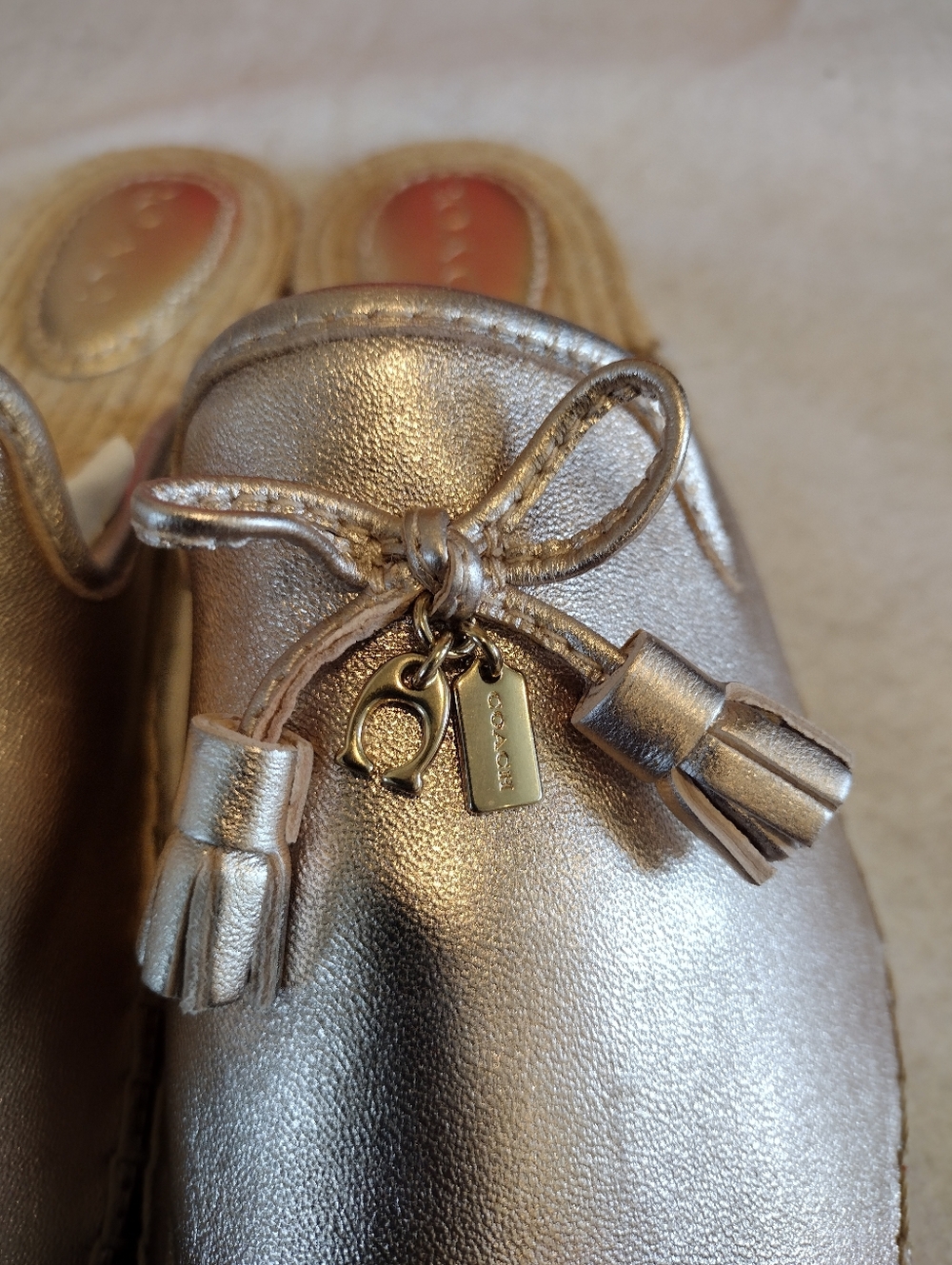 Coach Cassidy Espadrille Slides In A Metallic Champagne Gold Leather And Accents - Picture 9 of 10